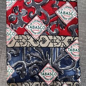 5/$25 Vintage Tabasco Hot Sauce Silk Red Blue Condiment Logo Necktie